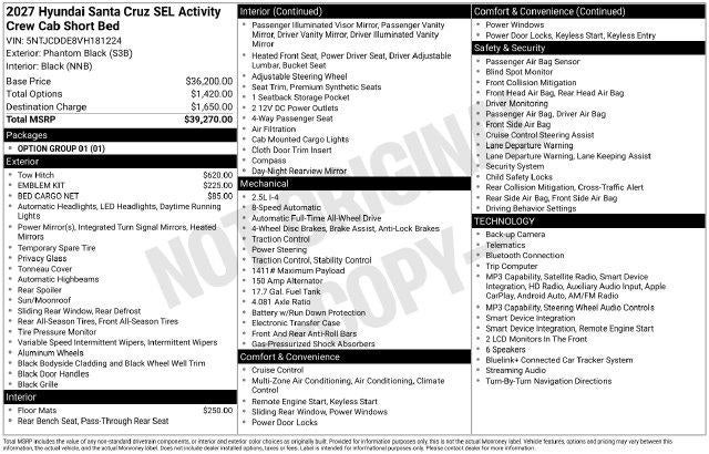 2027 Hyundai Santa Cruz SEL Activity AWD