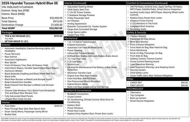 2026 Hyundai Tucson Hybrid Blue