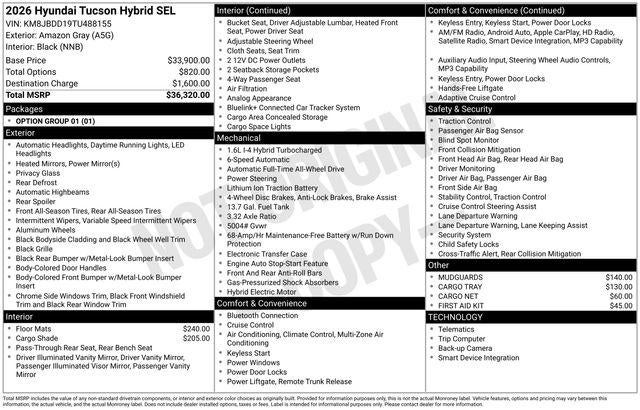 2026 Hyundai Tucson Hybrid SEL AWD