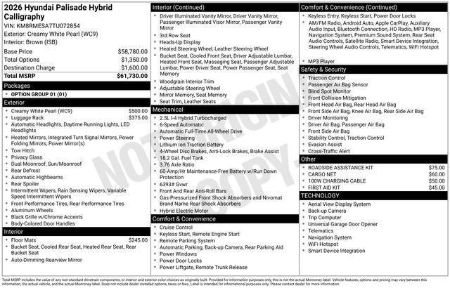 2026 Hyundai Palisade Hybrid Calligraphy