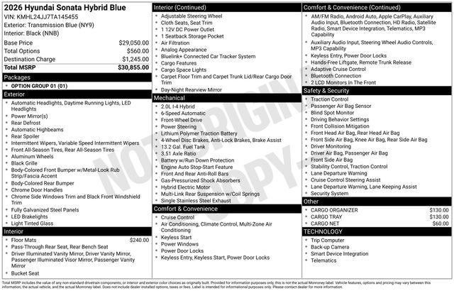 2026 Hyundai Sonata Hybrid Blue