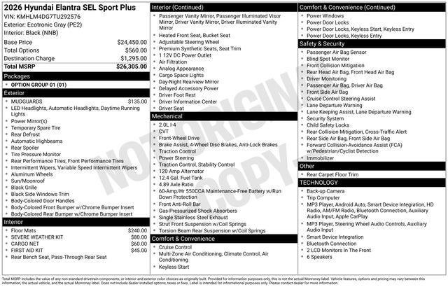 2026 Hyundai Elantra SEL Sport Plus